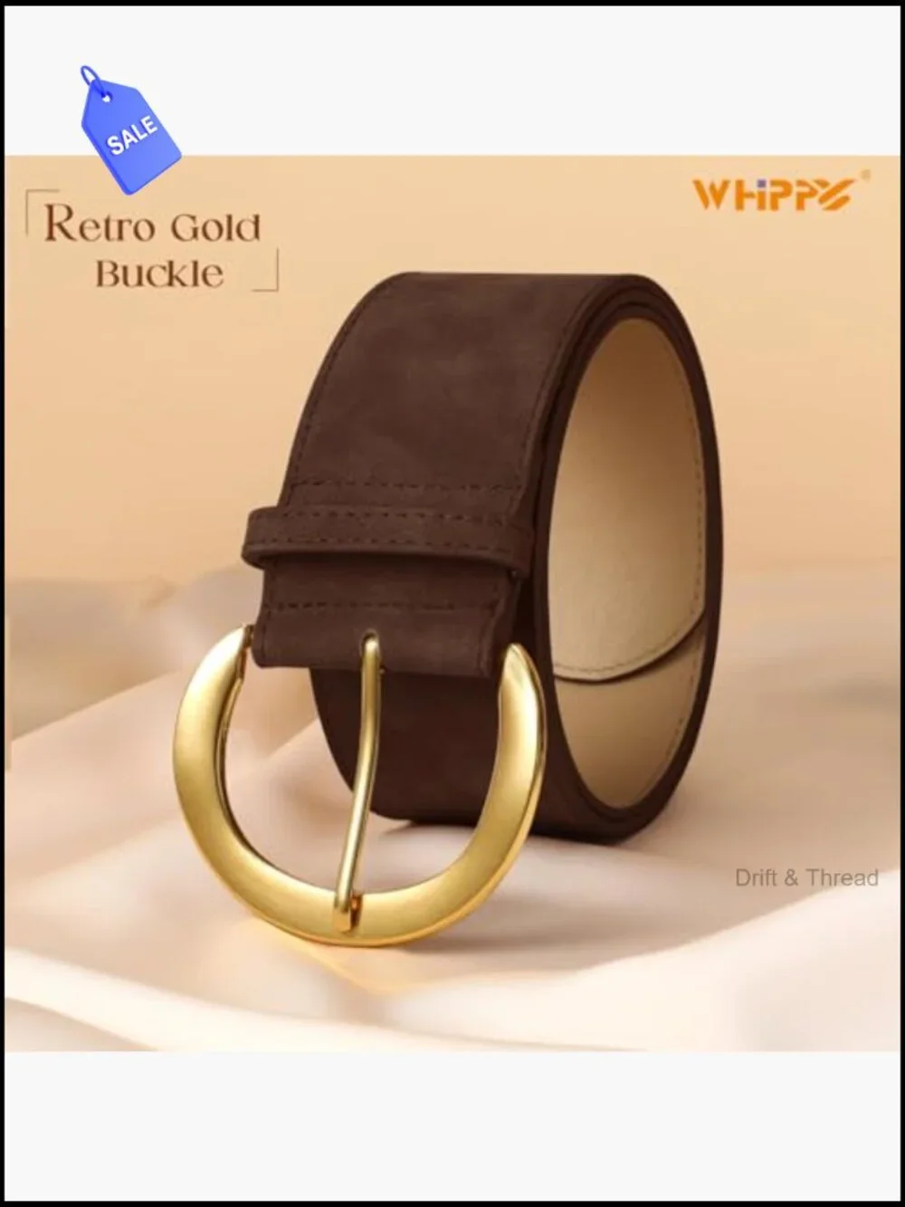 Wide Suede Belt with Gold Buckle Faux Leather